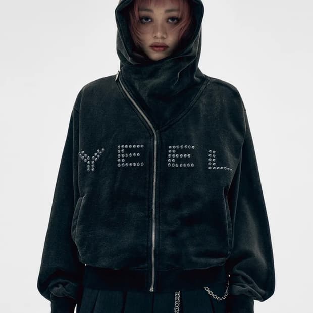 STUDDED Y ZIP-UP HOODIE BLACK