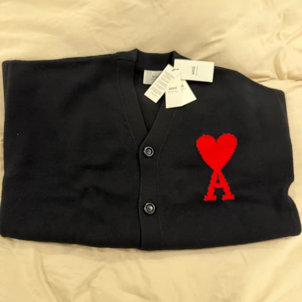 [XL] Ami 아미 빅하트 로고 가디건 블랙 새제품