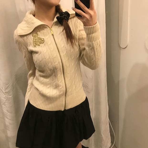 Teenie Weenie 티니위니 라떼갸루 모리걸 꽈배기 니트집업