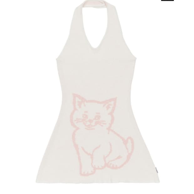 스컬프터 knit cat halter dress white/pink
