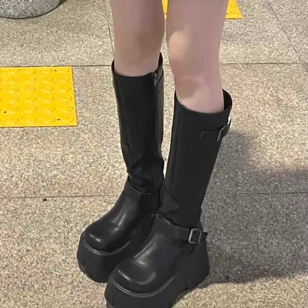 통굽 롱부츠 워커