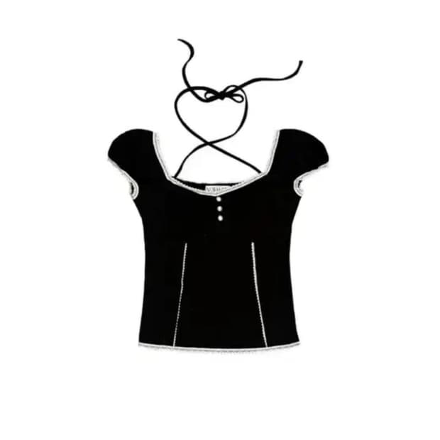 뉴얼린 Liz shirring lace button Blouse 블랙