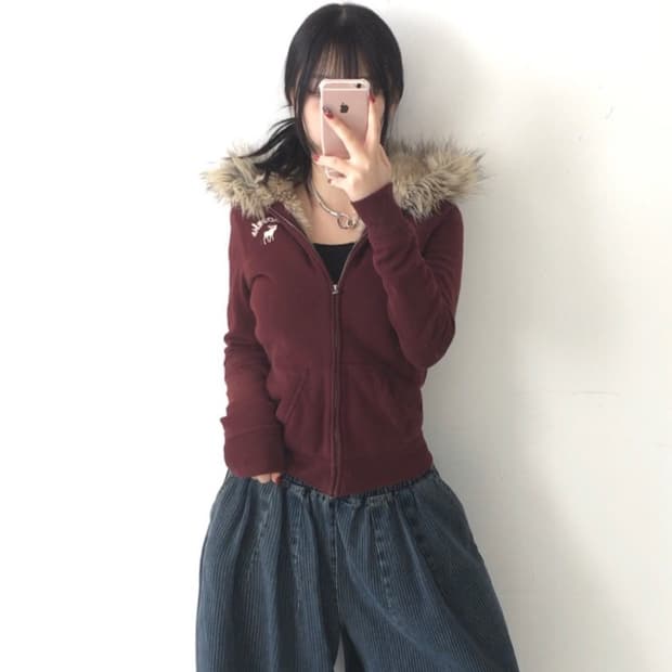 아베크롬비 퍼후드집업 버건디