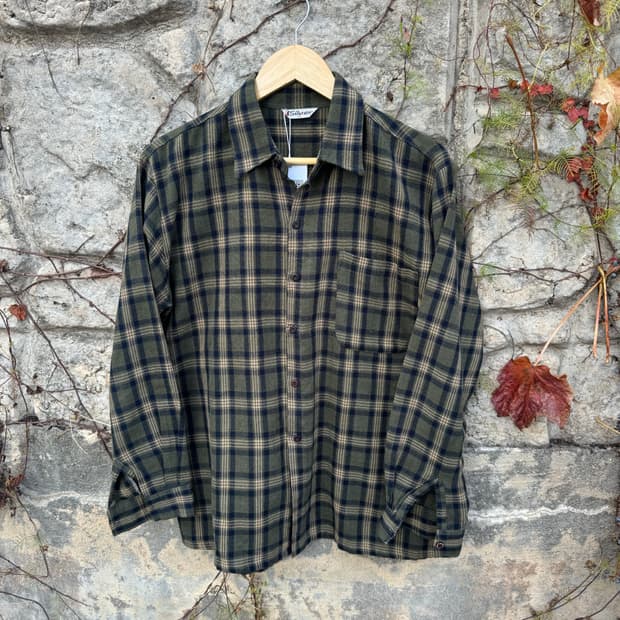 일본 빈티지 체크 패턴 포켓 플란넬 셔츠 LL