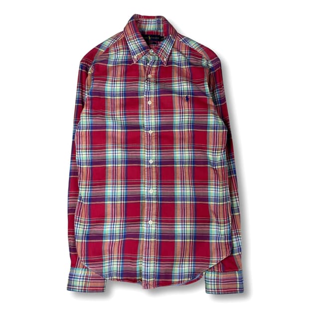 폴로랄프로렌 레드 퍼플 그린 민트 멀티 배색 체크 긴팔 셔츠 슬림핏 S