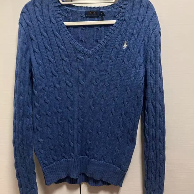 폴로 랄프로렌 여성 브이넥 케이블 니트 M