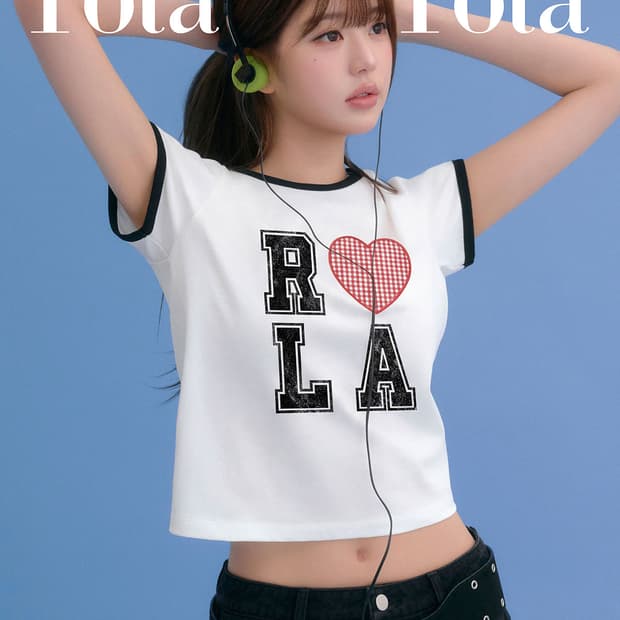 로라로라 아이러브패치워크 링거 티셔츠 화이트