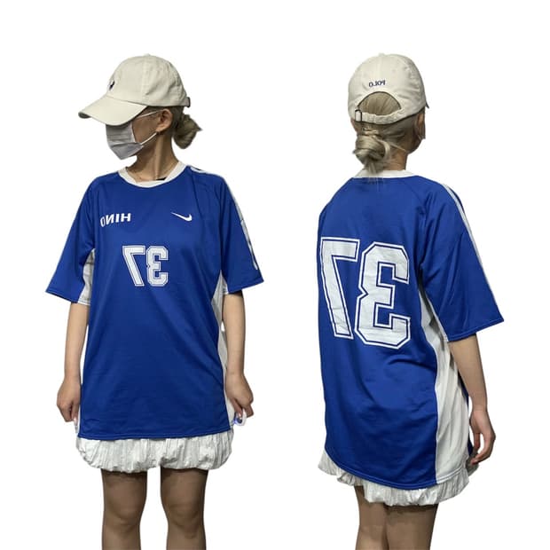 나이키 블루 블록코어 스포티 유니폼 축구 반팔티 XL