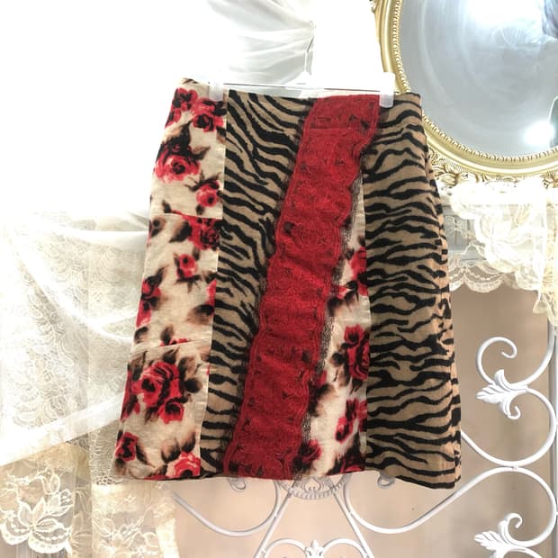 tiger rose pattern midi skirt  허단 