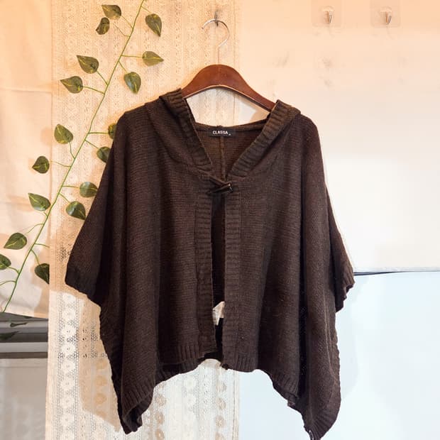 코코아 후드 케이프 가디건