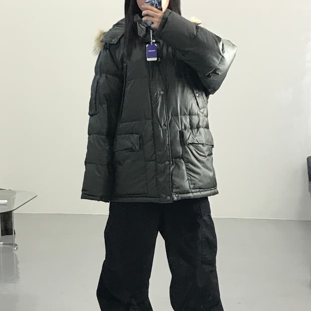 캠프7 울프조 카키 털 패딩