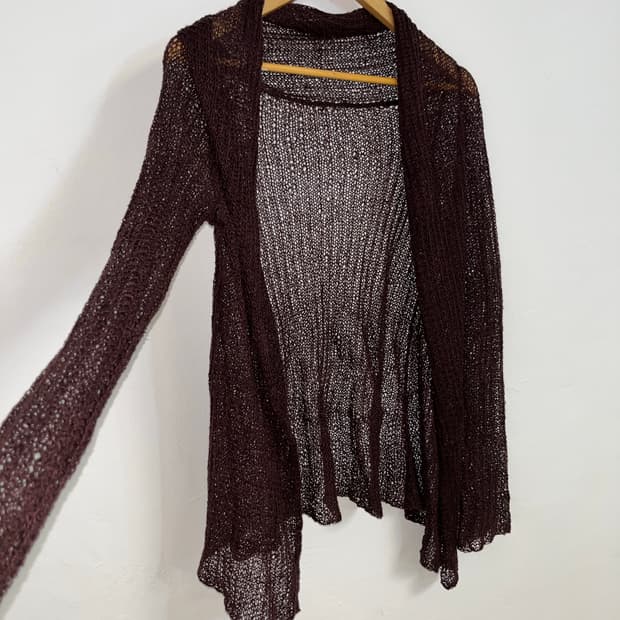 브라운 매쉬 드레이프 가디건 