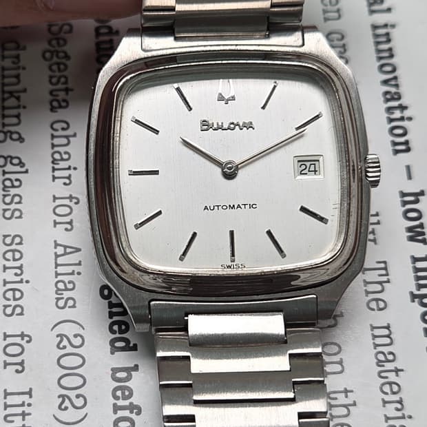 빈티지 부로바 테레비 사각탱크형 오리지널 실버판 오토 브레이슬릿 ver.