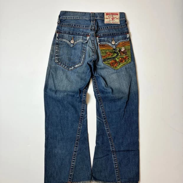 트루릴리젼 00's USA 오리엔탈 자수 와이드 데님팬츠 PN8140