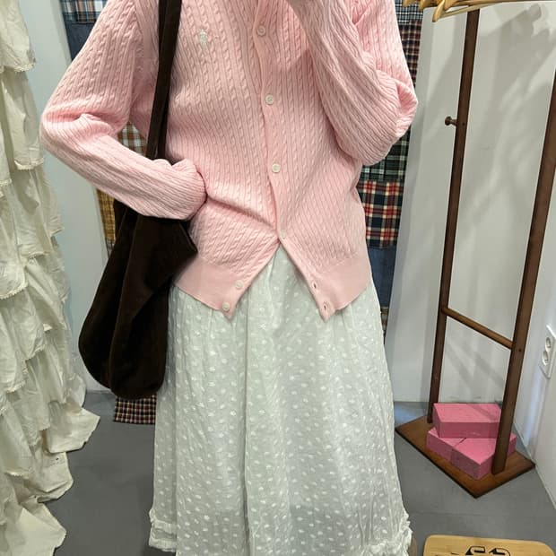 폴로 딸기우유 니트 가디건