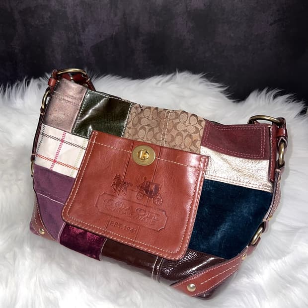 90s coach 패치워크 아카이브 레더 스웨이드 숄더백 토트백