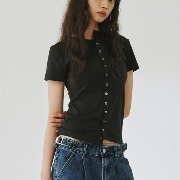 plzproject ROUND BUTTON SLIM SHIRT