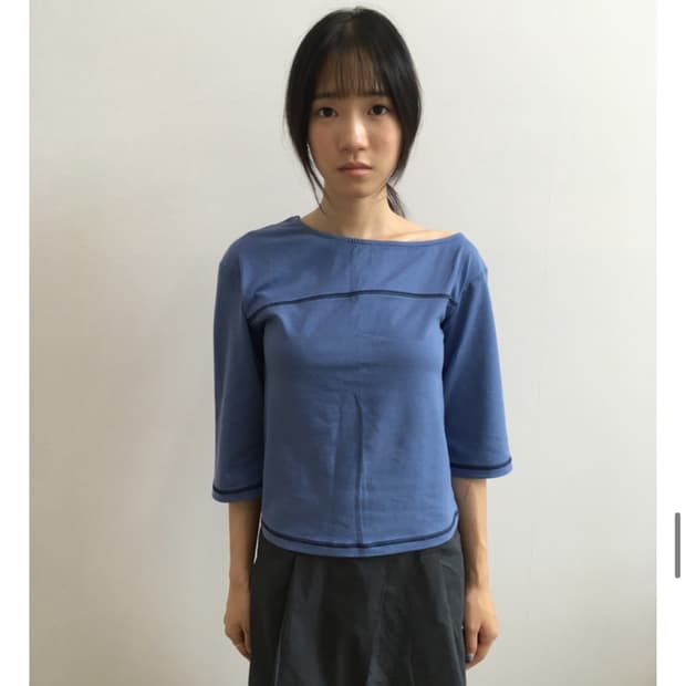 스티치 7부 티셔츠 블루