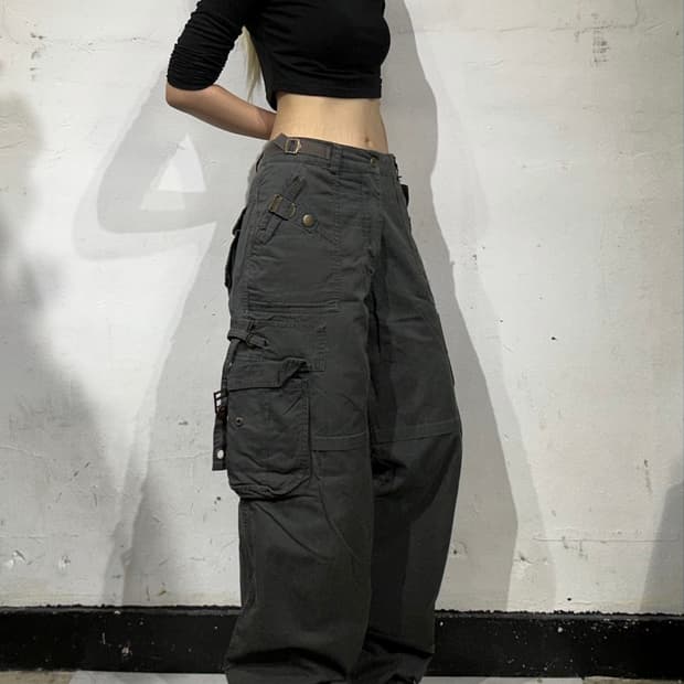 빈티지 차콜 아일렛 빅 포켓 포인트 와이드 카고 팬츠 탄창 바지 XXL