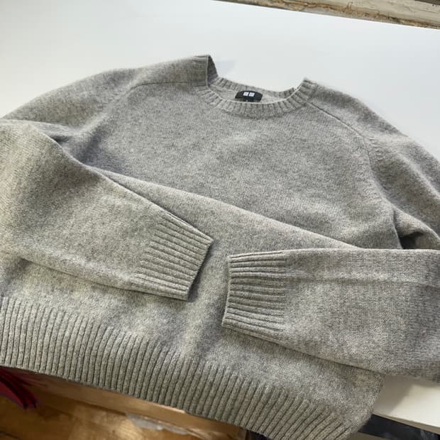 우먼L 유니클로 그레이 울100% 나그랑 라운드니트