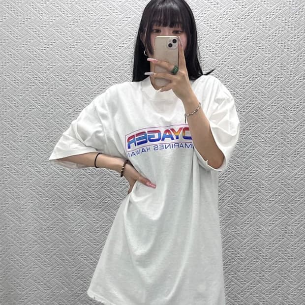빈티지USA 캐주얼 레인보우 레터링 로고 오버핏 반팔티 XL C13461