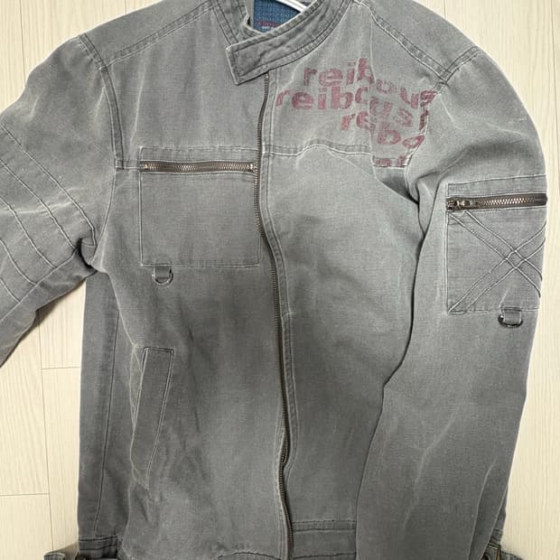Reibous y2k 그레이 코튼 싱글 라이더 자켓