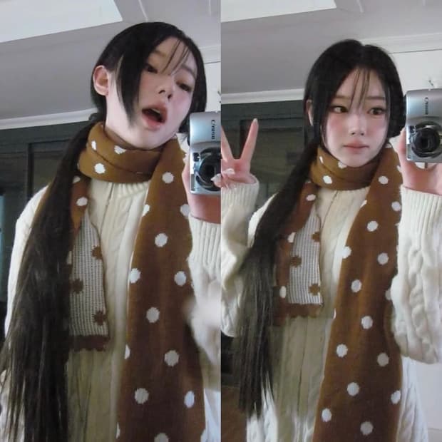노오너 꿘나 브라운 도트 밤비 목도리 머플러