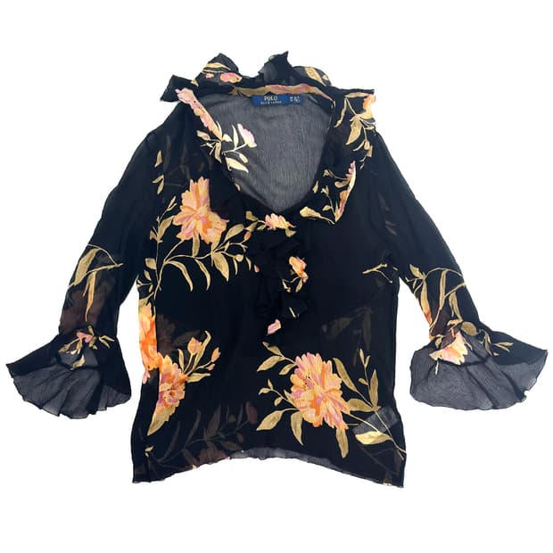 Polo Silk Floral Ruffle Blouse/ Xs