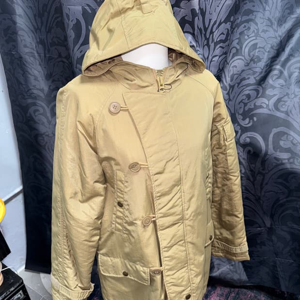 미니멀 더블버튼 베이지 후드파카