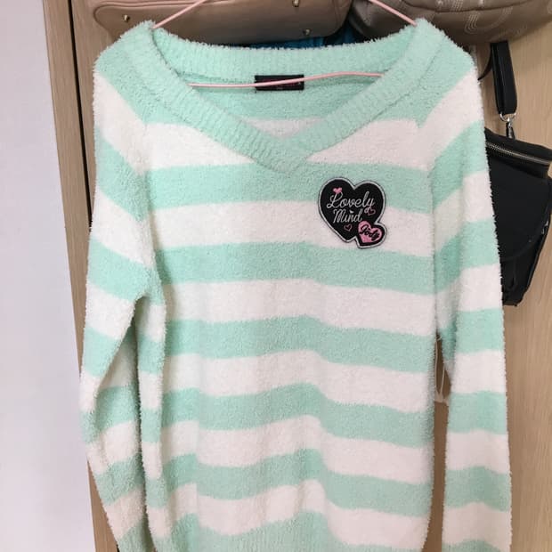 빈티지 갸루 민트 러블리 단가라 니트 베메클 핑크세스