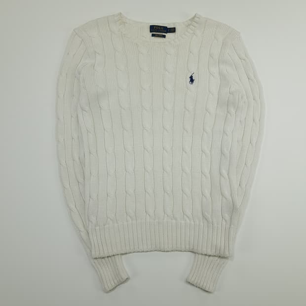 CN747W S 폴로 랄프로렌 화이트 라운드 케이블 긴팔 니트 스웨터