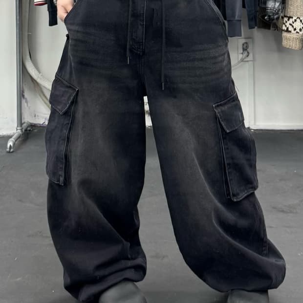 벌룬 데님 카고팬츠