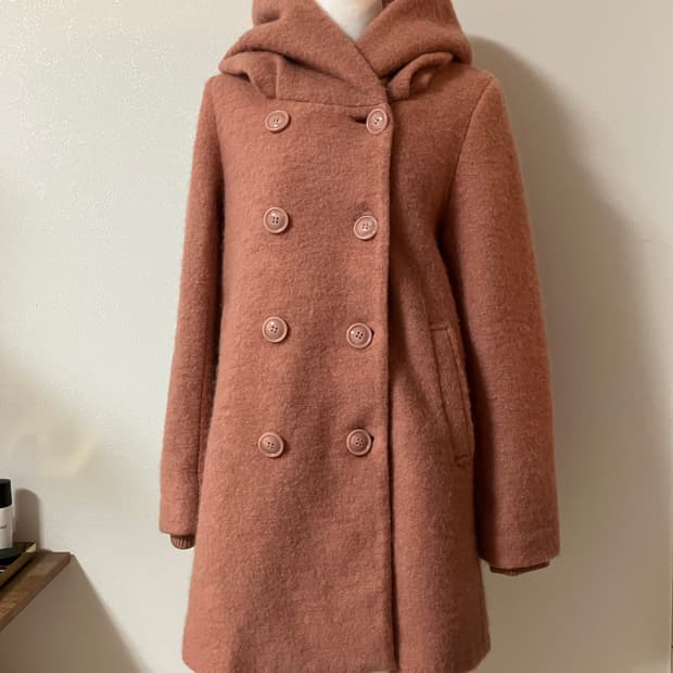 핑크색 더블 버튼 후드 코트 일본빈티지 모리걸 하구미 히메갸루