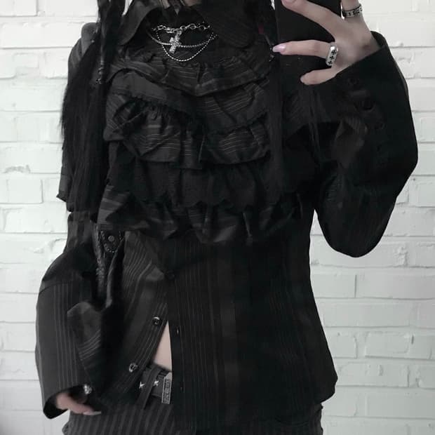 peace now 스트라이프 고딕 펑크 셔츠