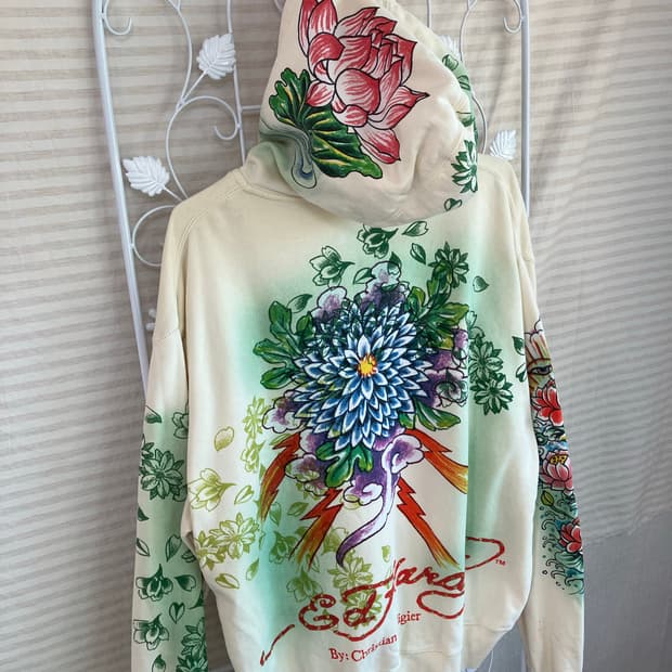 빈티지 에드하디 크림 레터링 레더 자켓 y2k 스트릿 갸루 펑키 일본빈티