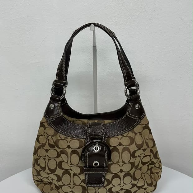코치 시그니처 빅버클 캔버스 호보 숄더백