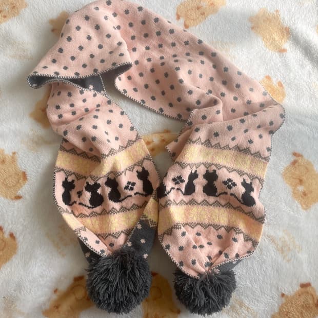 모리걸 빈티지 고양이 도트 머플러 💗🩶🐱