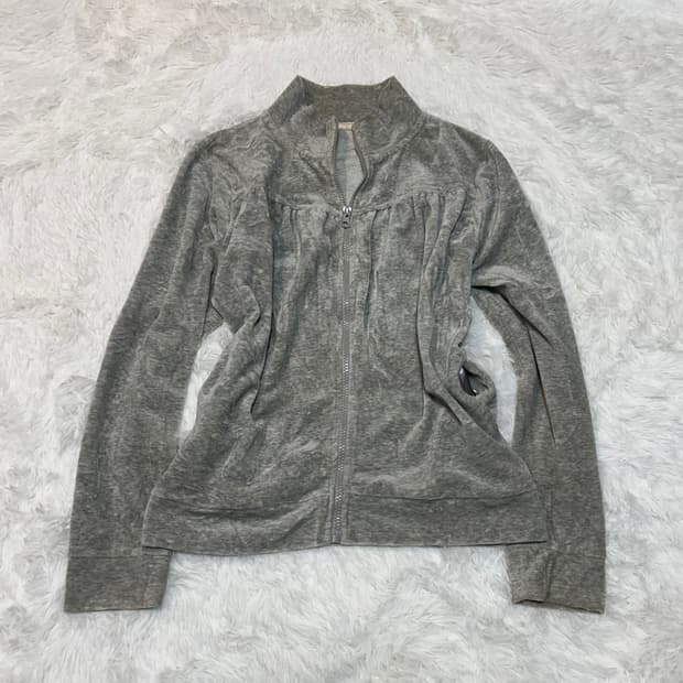 grey velvet lace zip-up