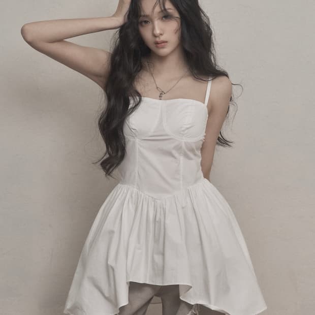 카키포인트 플레어 레이어드 미니 드레스 아이보리