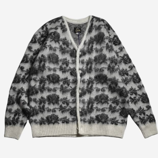 니들스 모헤어 로즈 가디건 화이트 블랙 M