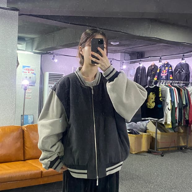 빈티지 투톤 벨벳 누빔 집업 B2342