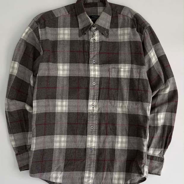 [S] 버버리 네이비 체크 코튼 셔츠 made in usa
