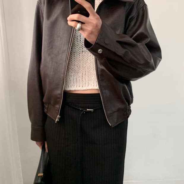 런던플랏 레더 자켓 다크브라운