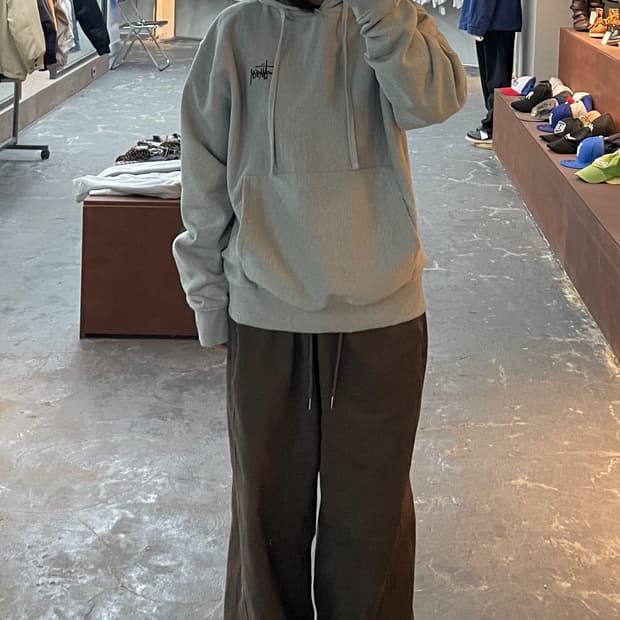 스투시 베이직 로고 그레이 후드티 H1250