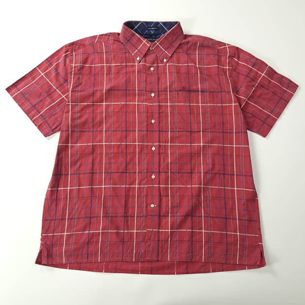 CK234 XL 타미힐피거 90s 레드 멀티윈도우페인 체크 반팔 셔츠 