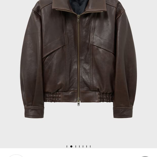 (새상품)48사이즈 노이어 앤틱 카우 레더 하이넥 블루종 브라운