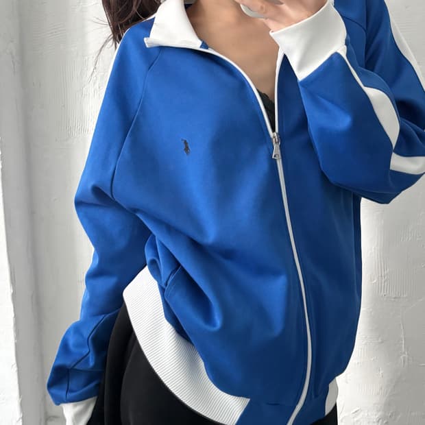 Polo 폴로 랄프로렌 블랙포니 블루컬러 사이드라인 트랙 집업 