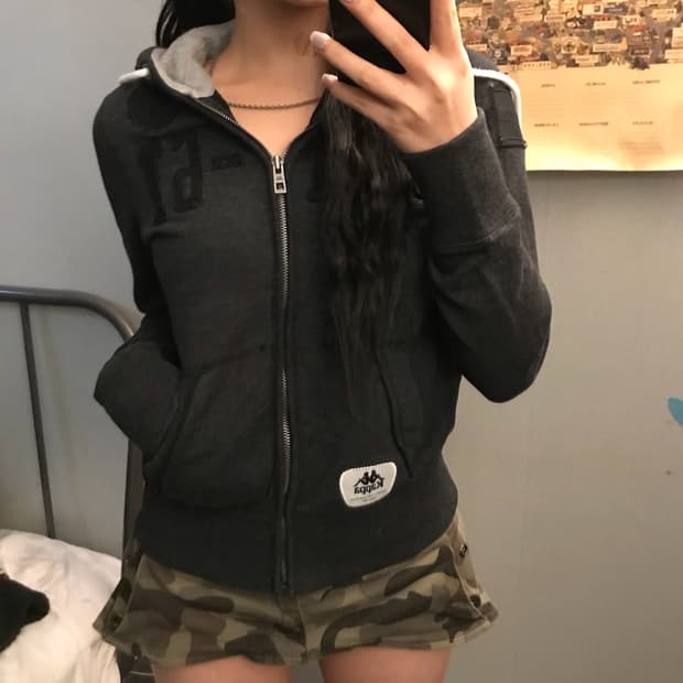 Kappa 카파 갸루 딱붙핏 차콜 후드집업