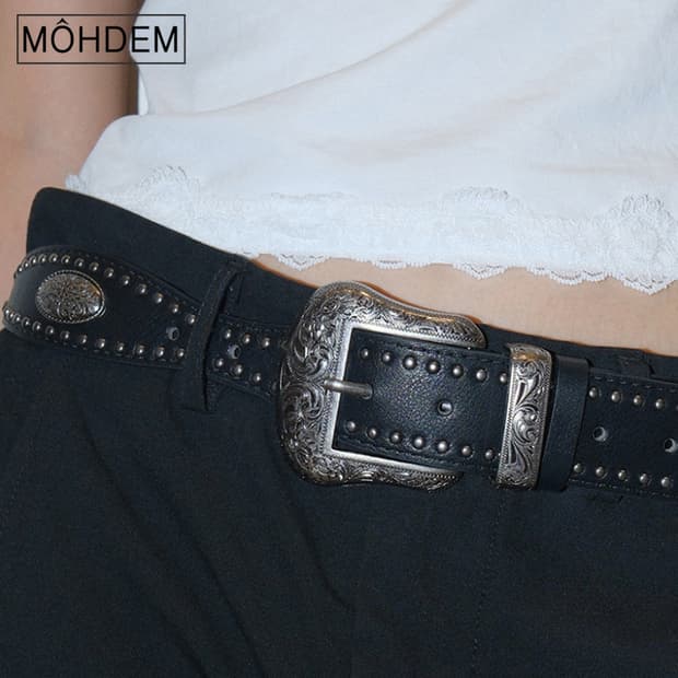 [Unisex]엔틱 웨스턴 찡 가죽 벨트