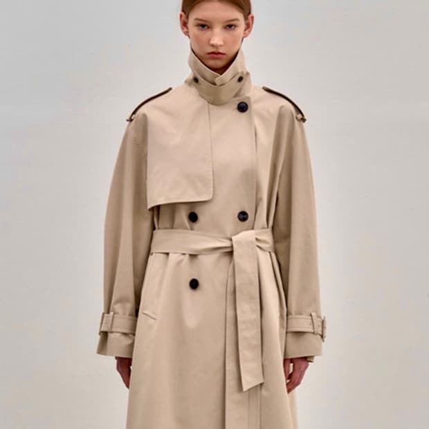 NILBY P 닐바이피 시그니처 볼륨 트렌치코트/베이지 숏기장